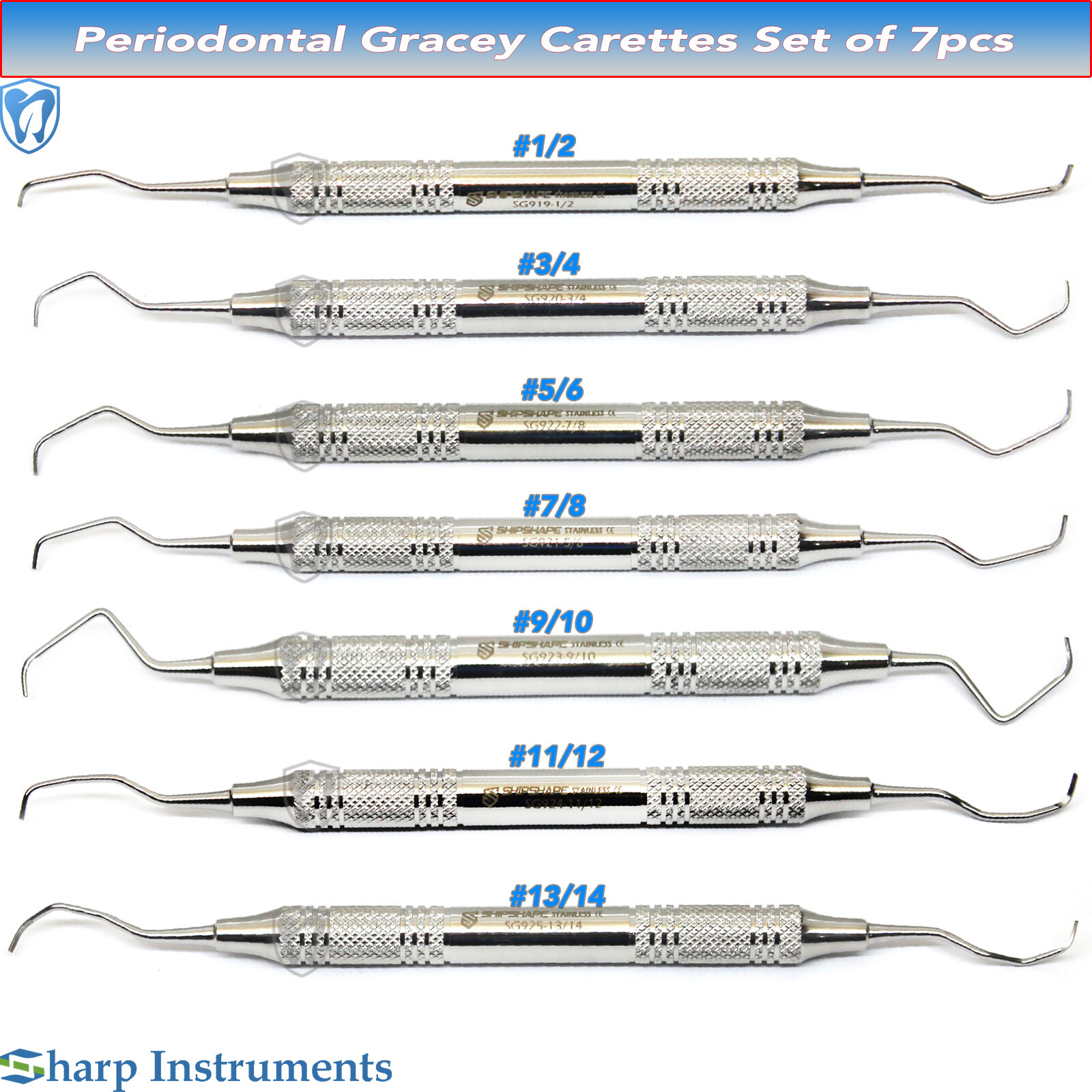 Periodontal Gracey Curettes 1/2, 3/4 5/6, 7/8, 9/10, 11/12, 13/14 Dental Curetas